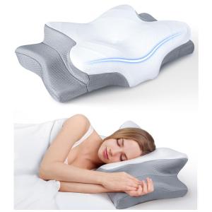 Travesseiro Ortopédico Cervical Ergonôimico, Tamanho Queen com Espuma de Memória, Cozyplayer, Cinza