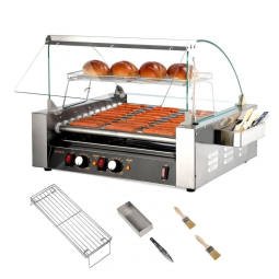 Máquina para Cachorro Quente 11 Rolos até 30 Salsichas com Luz LED, Controle de Temperatura Duplo e Bandeja de Gotejamento Removível