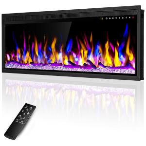 Lareira Elétrica de Embutir A40x106L cm com Controle Remoto, 13 Cores de Chamas e 5 Brilhos, 110V 1500W, Alpaca, Preta