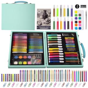 Kit de Pintura KINSPORY com 103 Peças e Caixa de madeira Portátil, Azul