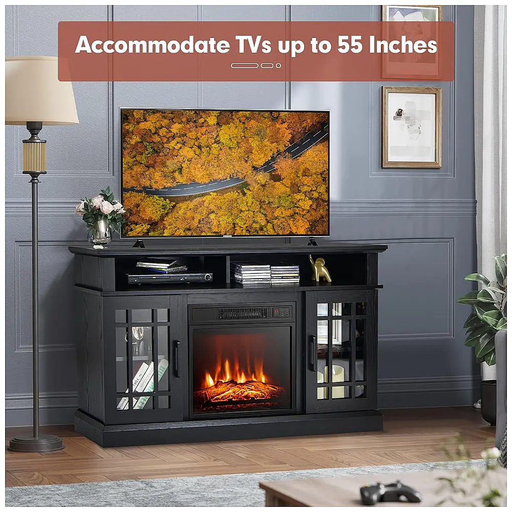 Rack TV Lareira Elétrica COSTWAY 122x76cm 1500W Chamas LED 3 Níveis 110V — foto 2