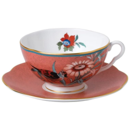 Xícara e Pires, Elegância e Sofisticação em Sua Mesa com Capacidade de 180mL e Material de Porcelana, Wedgwood 40032110, Branco e Vermelho