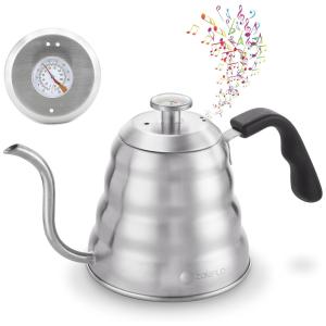 Chaleira de Chá 1.2L com Apito e Termômetro de Aço Inoxidável, ZOMFLO CK123S, Prateado