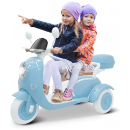 Moto Elétrica Infantil Letsgoride 12V Azul 2 Lugares 3 Rodas com Controle Remoto, Baú, Bluetooth, LED e Buzina 2x50W