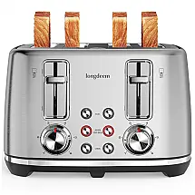 Torradeira Retrô 4 Fatias com Desligamento Automático e 6 Níveis de Tostagem, 110V 1500W, LONGDEEM, Prata
