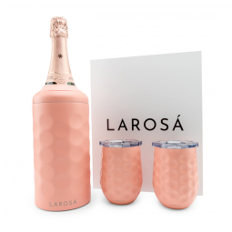 Porta Garrafa Térmico para Vinho Á em Aço Inoxidável com 2 Copos, LAROSÁ, Rosa