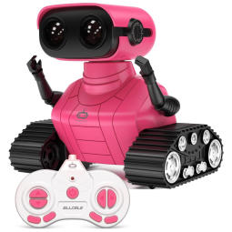 Robô ALLCELE Recarregável, Controle Remoto com Música e Olhos LED, Presente para Crianças a Partir de 3 Anos. Cor Rosa Escuro.