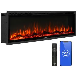 Lareira Elétrica de Embutir A34x152L cm com Temporizador, Controle Remoto por APP e 144 Combinações de Cores, 110V 1500W, Westinghouse