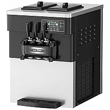 Máquina de Sorvete Profissional em Aço Inoxidável 28L por Hora com 3 Bicos e Tela LCD, 110V 2200W, COSTWAY, Preto