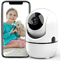 Câmera de Segurança 2K Wi Fi para Monitor de Bebê ou App com Detecção de Movimento, MMV, Branco