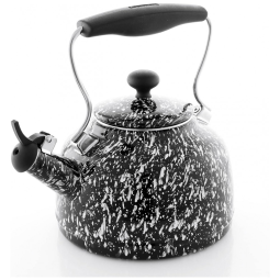 Chaleira de Chá Esmaltada Vintage Chantal 1.7 Litros em Aço Inoxidável com Apito, Preto e Branca