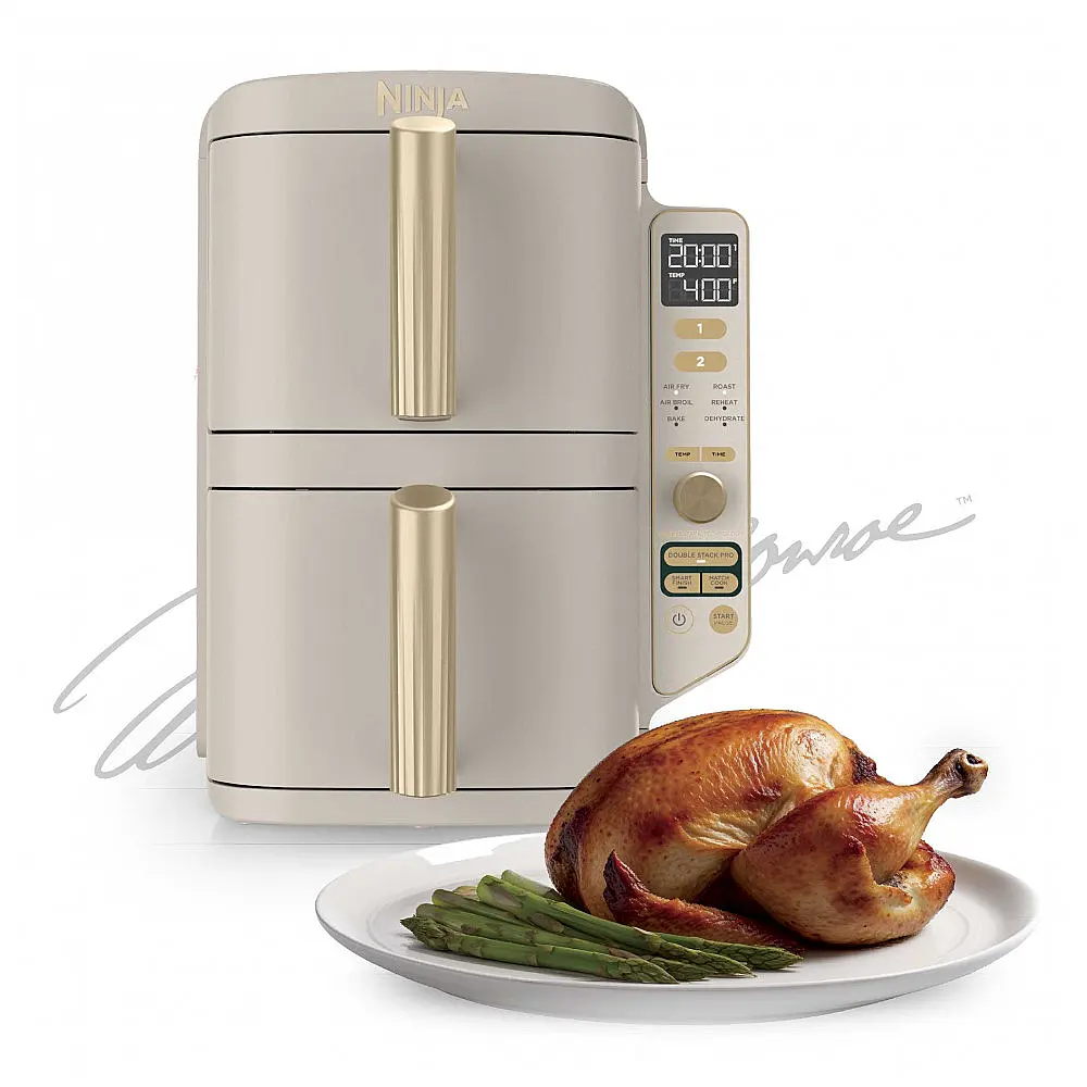 Fritadeira a Ar Ninja SL401 DoubleStack XL Zona Dupla 9,5 L 6-em-1 Dourado Pedra 110V