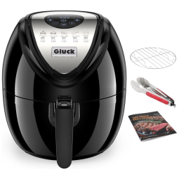 Fritadeira Elétrica Air Fryer 7 em 1, 6,5L com Cesto Duplo Antiaderente Removível, 110V 1800W, Gluck, Preta