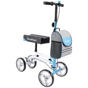 BlessReach Andador 4 Rodas com Cesta e Apoio para Joelho Ideal para Lesões Suporta 136kg, Azul