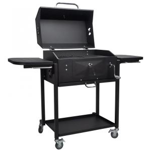 Churrasqueira a Carvão Portátil com Rodas e Mesa Auxiliar, Cor, CRYSTAL FIT SJ 10585, Preto