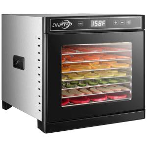 Desidratador de alimentos com 8 bandejas, cronômetro digital em aço inoxidável, 110v, CHVNTYE FD 08DG P110, Preto