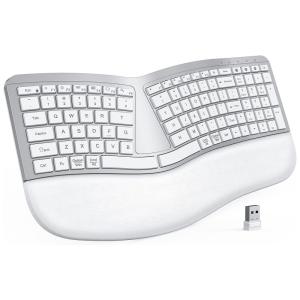 PEIOUS Teclado Ergonômico Dividido Sem Fio Recarregável Reduz a Tensão das Mãos com Descanso de Pulso, Branco