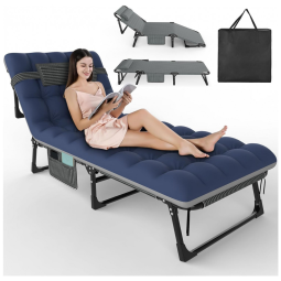 Espreguiçadeira Dobrável Portátil 3 em 1 com 5 Posições e Bolsa de Transporte, para Jardim, Gramado ou Piscina, Slendor, Preto, Cinza e Azul