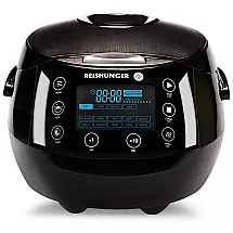Panela de Arroz Elétrica 1.9L, Aço Inoxidável e 12 Predefinições, 110v, REISHUNGER 538 DRK, Preto