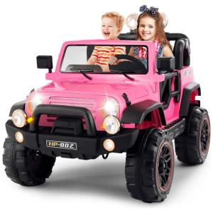 Carro, Carrinho Elétrico Infantil a Bateria 12V 2 Assentos com Controle Remoto e MP3, FITNESSCLUB, Rosa