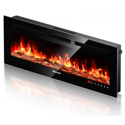 Lareira Elétrica de Embutir de Chama Realista A43x127L cm com Suporte de TV, Conjunto de Toras e Chamas de Cristal, Temporizador