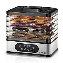 Desidratador de Alimentos FOHERE Preto 5 Bandejas 400W Timer 48h Controle Temperatura 120V
