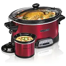 Panela Elétrica Programável 6,6L com Tela Digital e Aquecedor de Molhos, em Aço Inoxidável, 110V 340W, Hamilton Beach, Vermelha