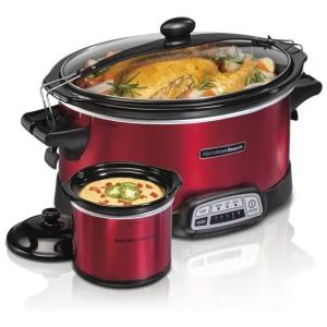 Panela Elétrica Programável 6,6L com Tela Digital e Aquecedor de Molhos, em Aço Inoxidável, 110V 340W, Hamilton Beach, Vermelha