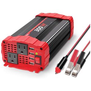 300W Car Power Inverter DC 12V to AC Converter Dual Outlets with 3.1A 4 USB Ports Car Charger Adapter, 110v, BYGD A300W 500W, Vermelho