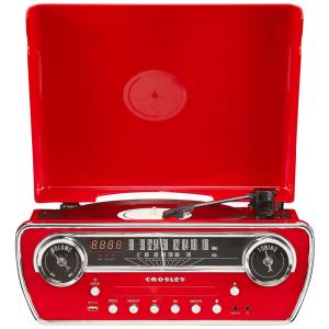 Toca-discos Crosley CR6047ARE Powel 7 em 1 com Bluetooth, Rádio AM/FM, CD Player e Auxiliar, Vermelho