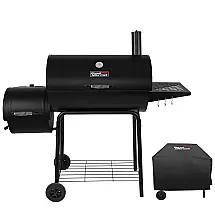 Churrasqueira a Carvão Fumante com Rodas e Cobertura para Jardim Ao ar Livre, Royal Gourmet CC1830RC, Preta