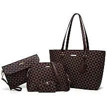 Conjunto de Bolsas Femininas em Couro Sintético 4 Peças com Carteira, Lovematch, Marrom Café