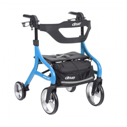 Andador para Idoso Dobrável até 160kg com Assento, Leve e Rodas Grandes, Drive Medical Pequeno, Azul
