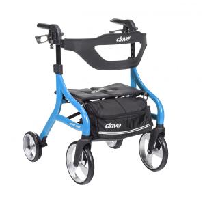 Andador para Idoso Dobrável até 160kg com Assento, Leve e Rodas Grandes, Drive Medical Pequeno, Azul