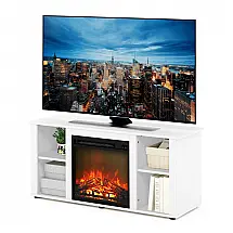 Lareira Elétrica Furinno 120x54cm 1400W Rack TV 55pol Branco Portátil 110V