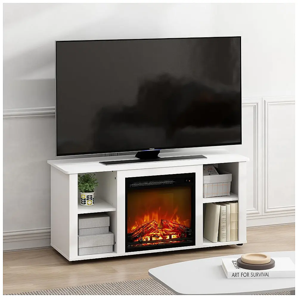 Lareira Elétrica Furinno 120x54cm 1400W Rack TV 55pol Branco Portátil 110V — foto 2