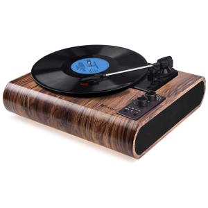 Vitrola Toca Discos com Plataforma 3 Velocidades, com Bluetooth e Entrada AUX, sem fio, 33 RPM, 110v, VOKSUN, Marrom