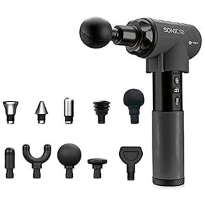 Sonic Massageador Pistola Elétrico Profissional Sem Fio 10 Acessórios e 5 Velocidades, Preto