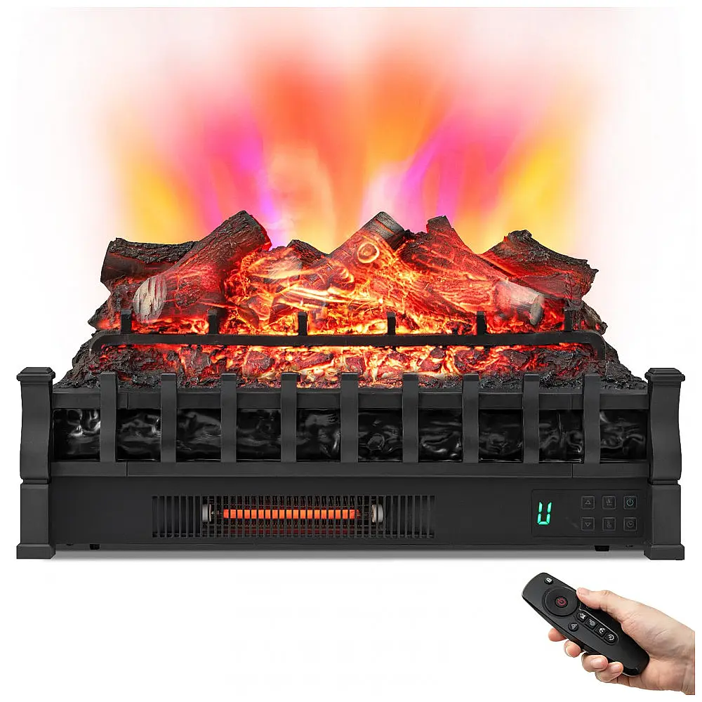 Lareira Elétrica Ecológica 66 cm com Controle Remoto, Temporizador, Cama de Brasa Realista, Cores e Brilho de Chama Ajustáveis, 110V 1500W