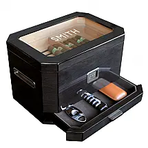 Humidor Case Elegance Octodor Preto Piano 100 Charutos Sistema Digital Hydro Cedro Espanhol