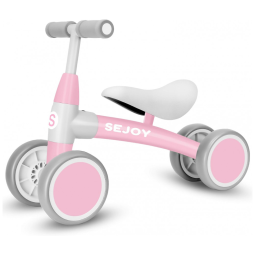 Bicicleta sem Pedal com 4 Rodas para Crianças de 1 a 3 Anos, Sejoy S902, Rosa