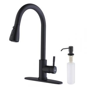 Torneira Cozinha com Dispensador de Sabão, Pulverizador de 3 Modos, Revestimento de Metal de Chapeamento Profundo, Keer, Preto Fosco