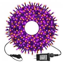 Pisca Pisca 300 LED 30 Metros a Prova dÁgua com 8 Modos para Halloween e Natal, Roxo e Laranja