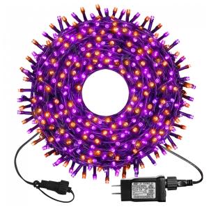 Pisca Pisca 300 LED 30 Metros a Prova dÁgua com 8 Modos para Halloween e Natal, Roxo e Laranja