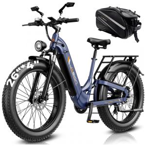 Bicicleta elétrica Jasion Thunder azul cobalto pneus 26x4 motor 750W nominal 1800W pico bateria 48V 18Ah 864Wh quadro alumínio 7 marchas