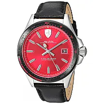 Relógio de quartzo de aço inoxidável Pilota masculino com pulseira de couro de bezerro, 21 Modelo 830489, FERRARI, Preto