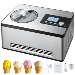 Máquina de Sorvete Automática 1,8L em Aço Inoxidável com Compressor Embutido, 3 Modos, Temporizador e Painel Digital Horizontal, VEVOR