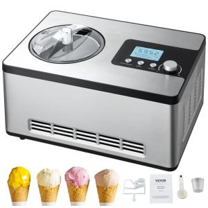 Máquina de Sorvete Automática 1,8L em Aço Inoxidável com Compressor Embutido, 3 Modos, Temporizador e Painel Digital Horizontal, VEVOR