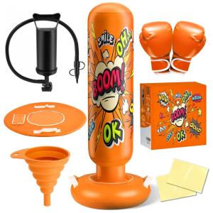 NOCNPSW Saco de Pancada Inflável para Crianças e Adultos, Laranja, Equipamento de Boxe Ideal para Treino de Karatê e Taekwondo
