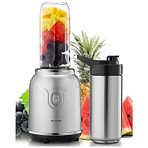 Mini Liquidificador Portátil 600mL em Aço Inoxidável com Garrafa Esportiva, 300W, 110v, HOMELEADER gse005, Prateado